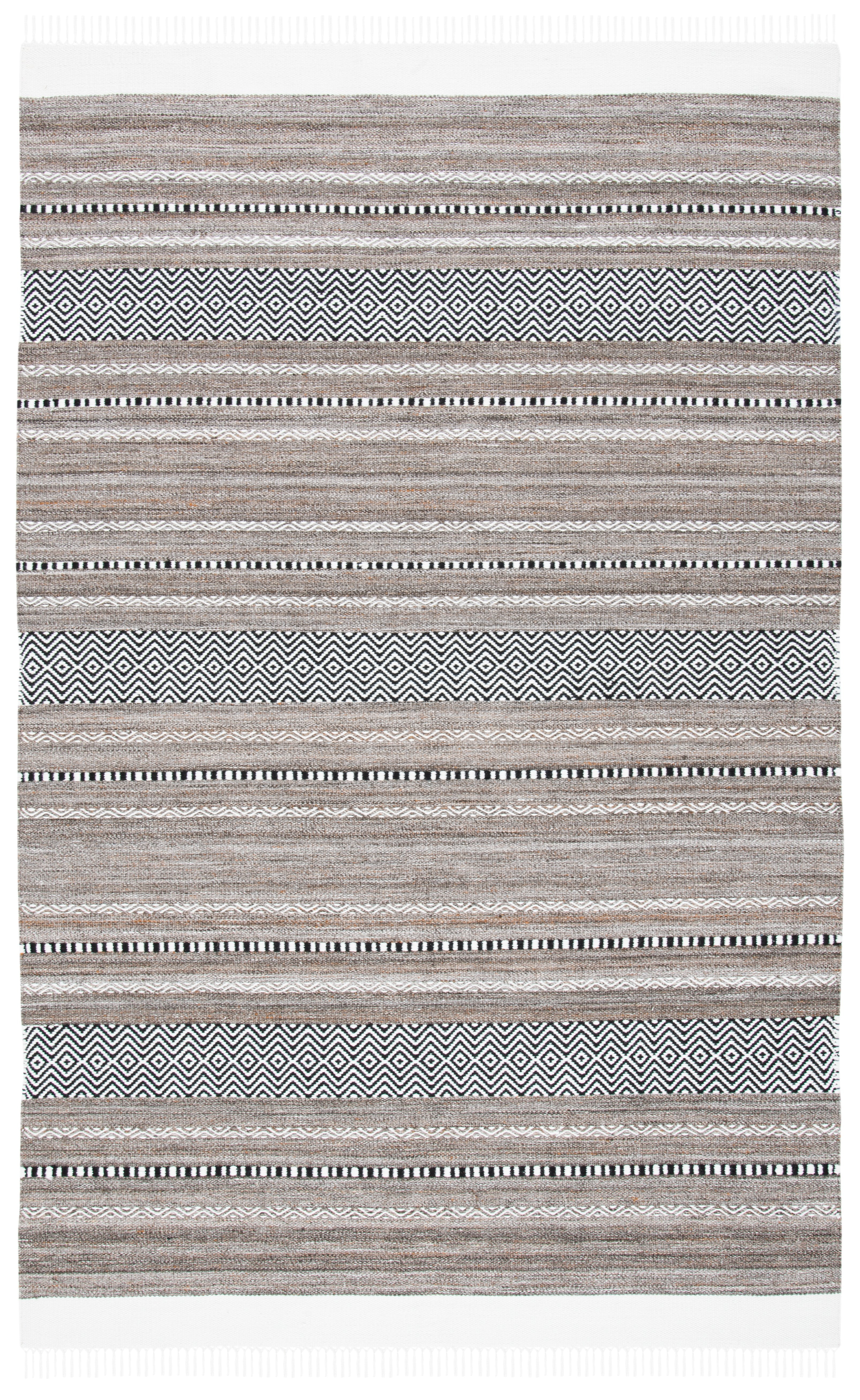 Black and Beige Striped Kilim Handwoven Wool Rug