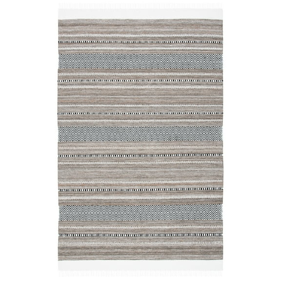 SAFAVIEH Striped Kilim Drummond Striped Polyester Area Rug, Black/Ivory, 8' x 10'