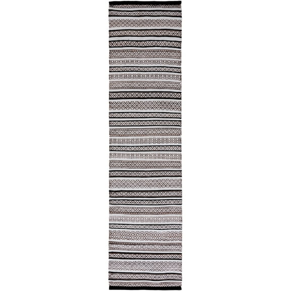 SAFAVIEH Striped Kilim Drummond Striped Polyester Runner Rug, Black/Ivory, 2'3" x 9'