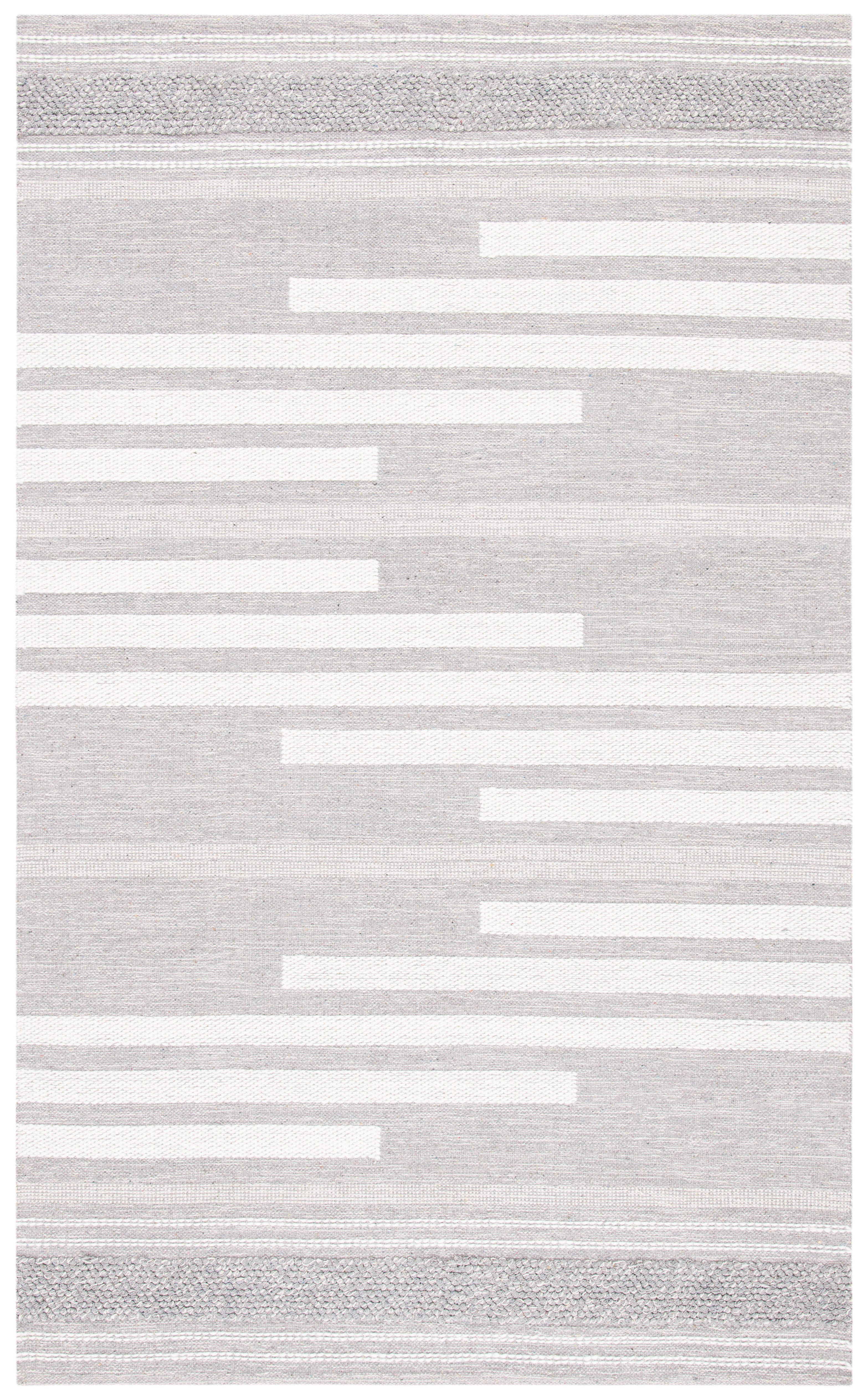 Gray and White Striped Wool Cotton 6' x 9' Area Rug
