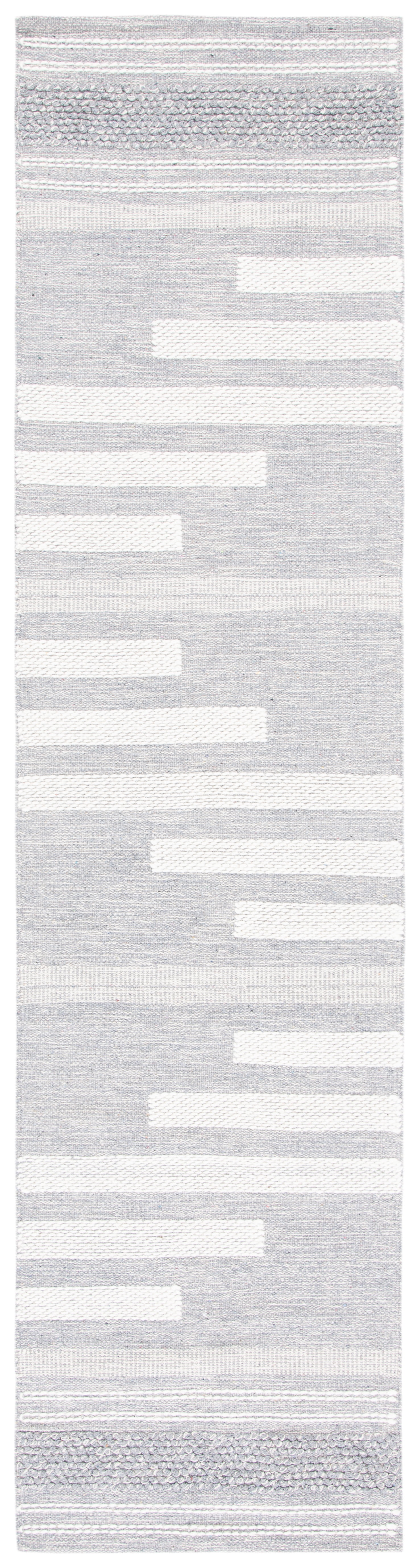 Gray and Silver Striped Wool Cotton Flat Woven Runner Rug