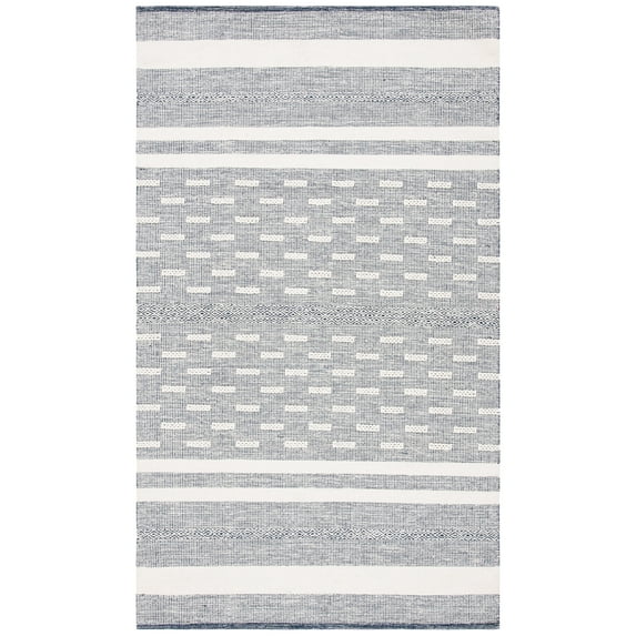 SAFAVIEH Striped Kilim Ekaterina Striped Cotton Area Rug, Navy/Ivory, 6' x 9'