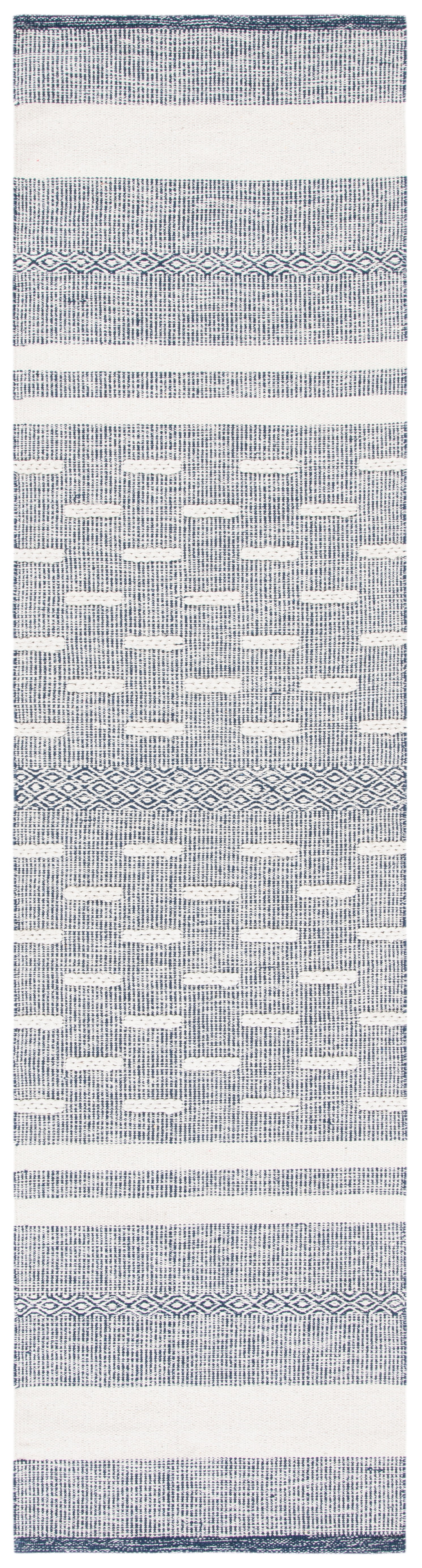 SAFAVIEH Striped Kilim Ekaterina Striped Cotton Runner Rug, Navy/Ivory, 2'3" x 9'