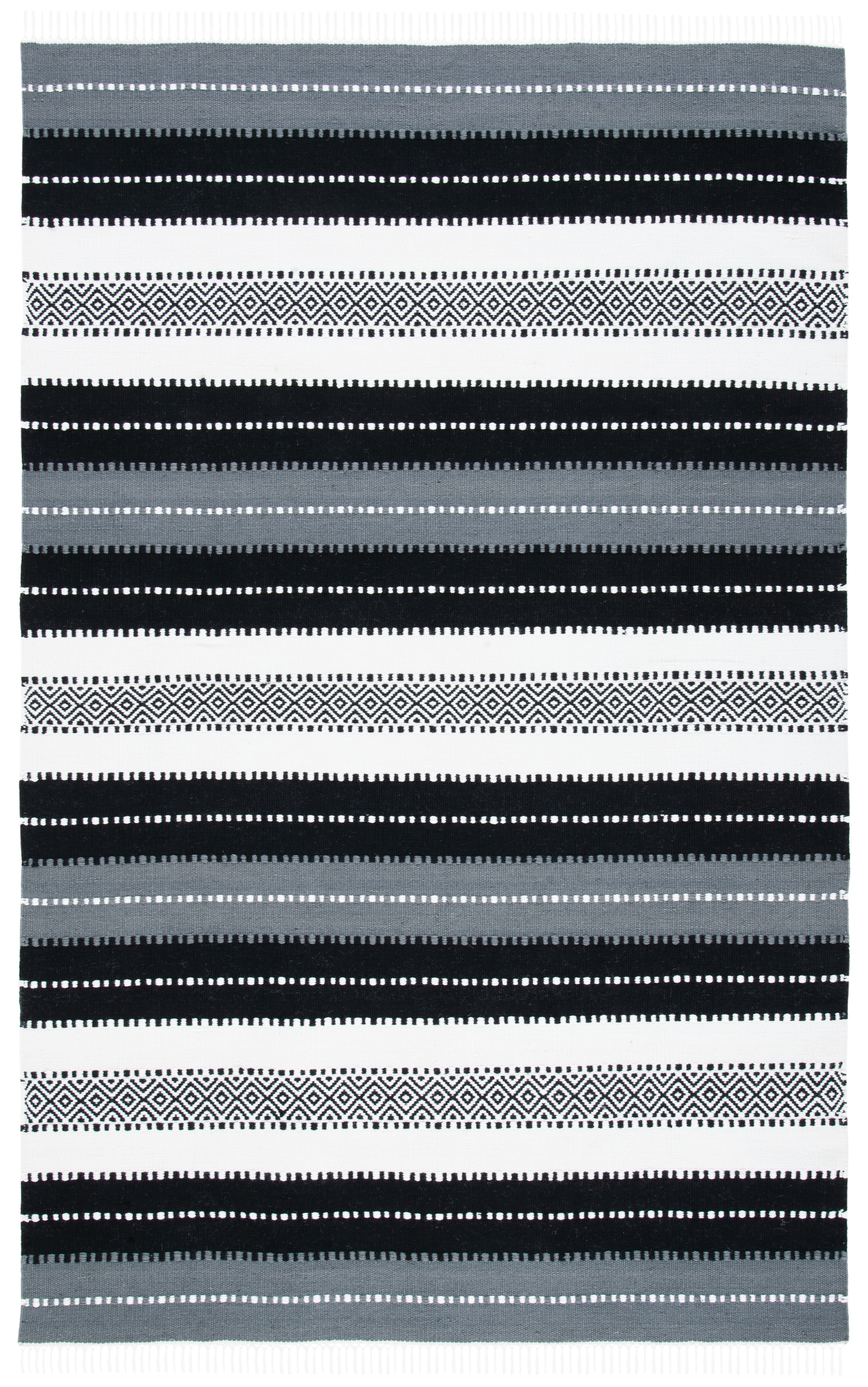 SAFAVIEH Striped Kilim Emma Striped Polyester Area Rug, Black/Ivory, 5' x 8'