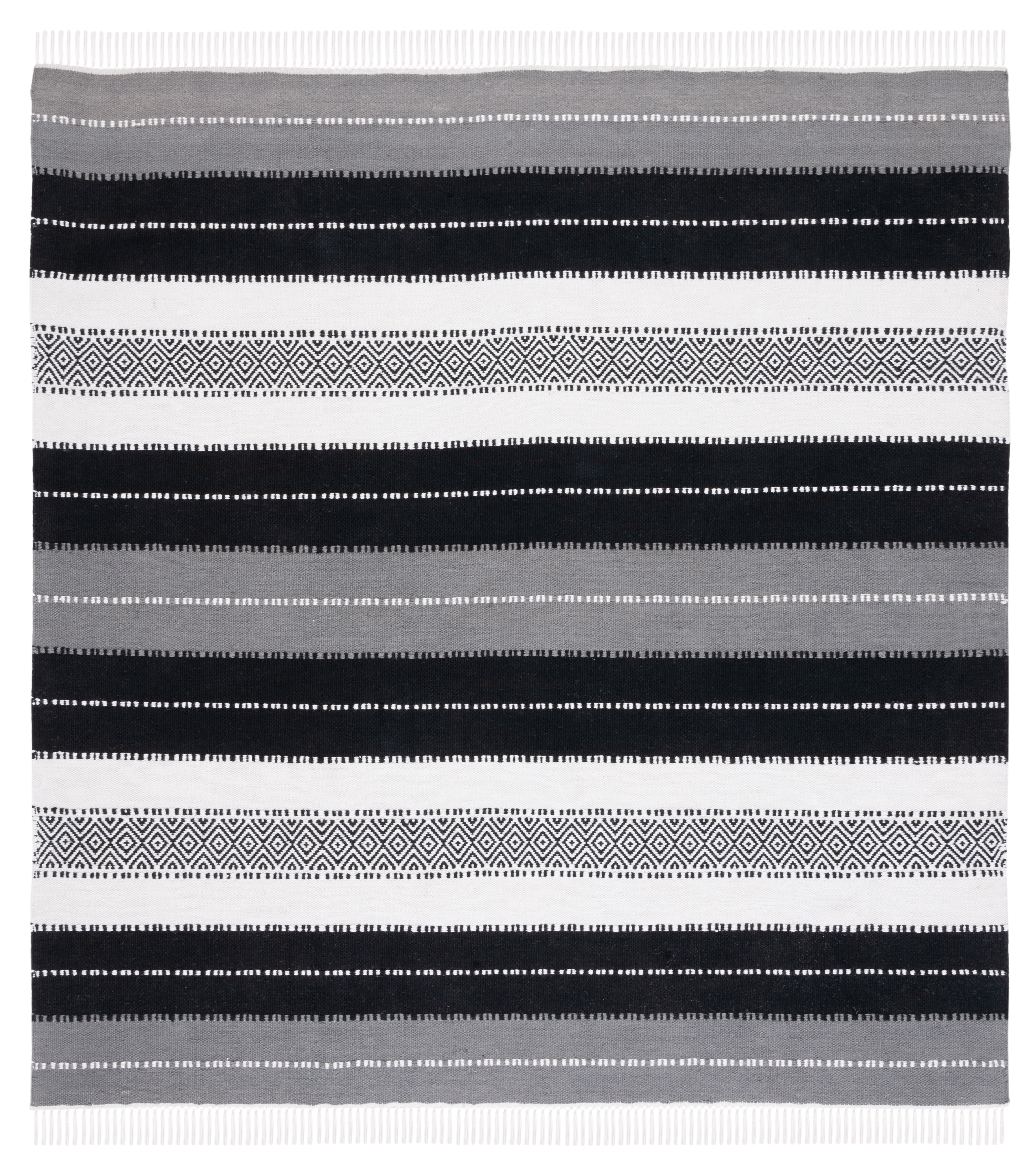 SAFAVIEH Striped Kilim Emma Striped Polyester Area Rug, Black/Ivory, 7' x 7' Square