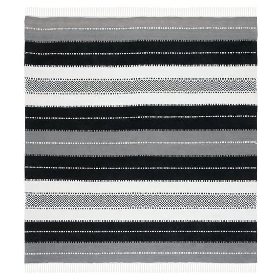 SAFAVIEH Striped Kilim Emma Striped Polyester Area Rug, Black/Ivory, 7' x 7' Square