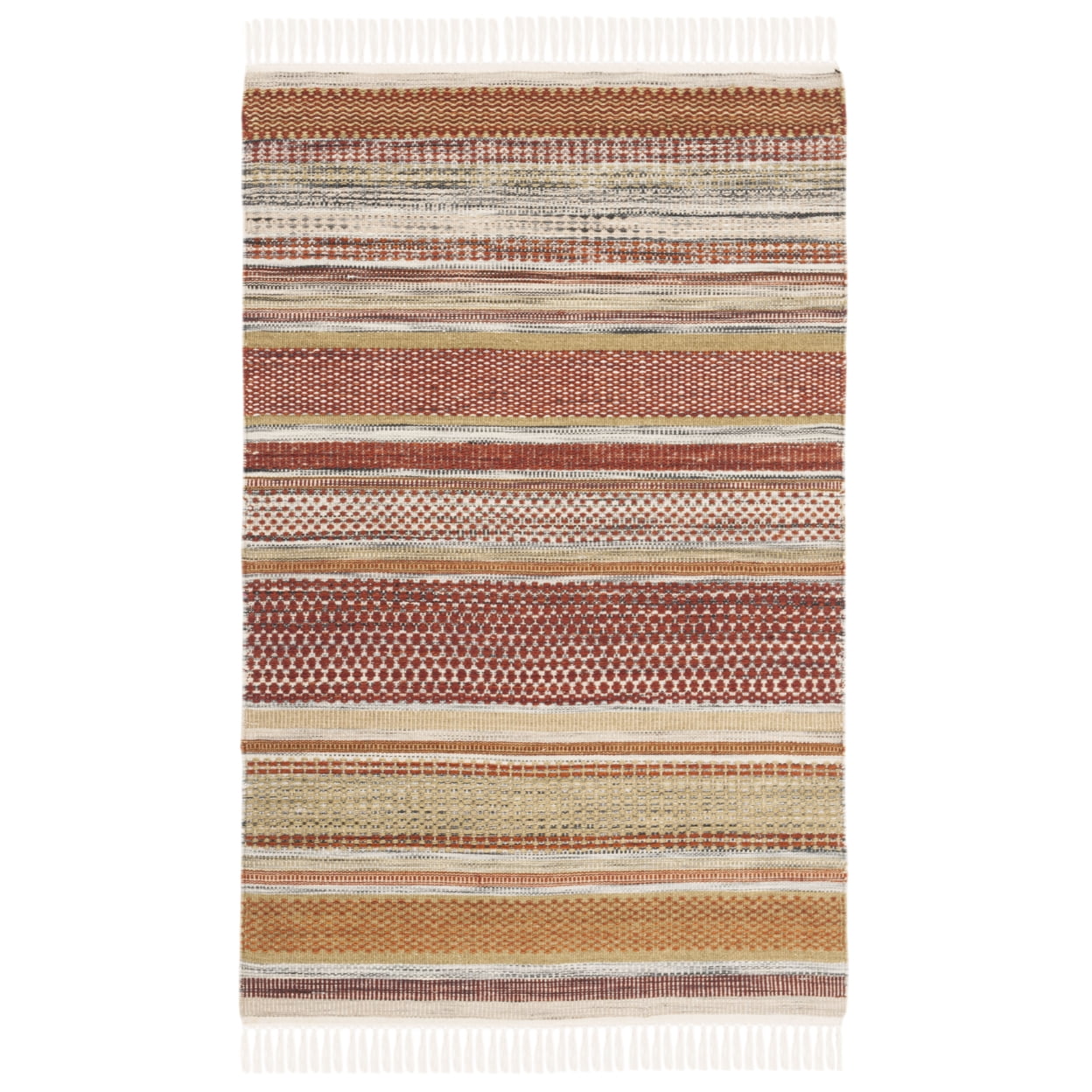 Handmade Red and Beige Wool Striped Kilim Rug