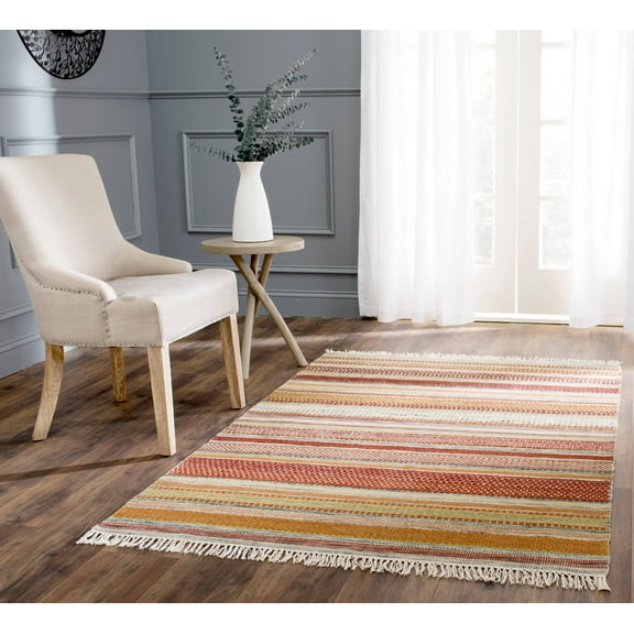 SAFAVIEH Striped Kilim Ethel Wool Area Rug, Beige, 4' x 6'