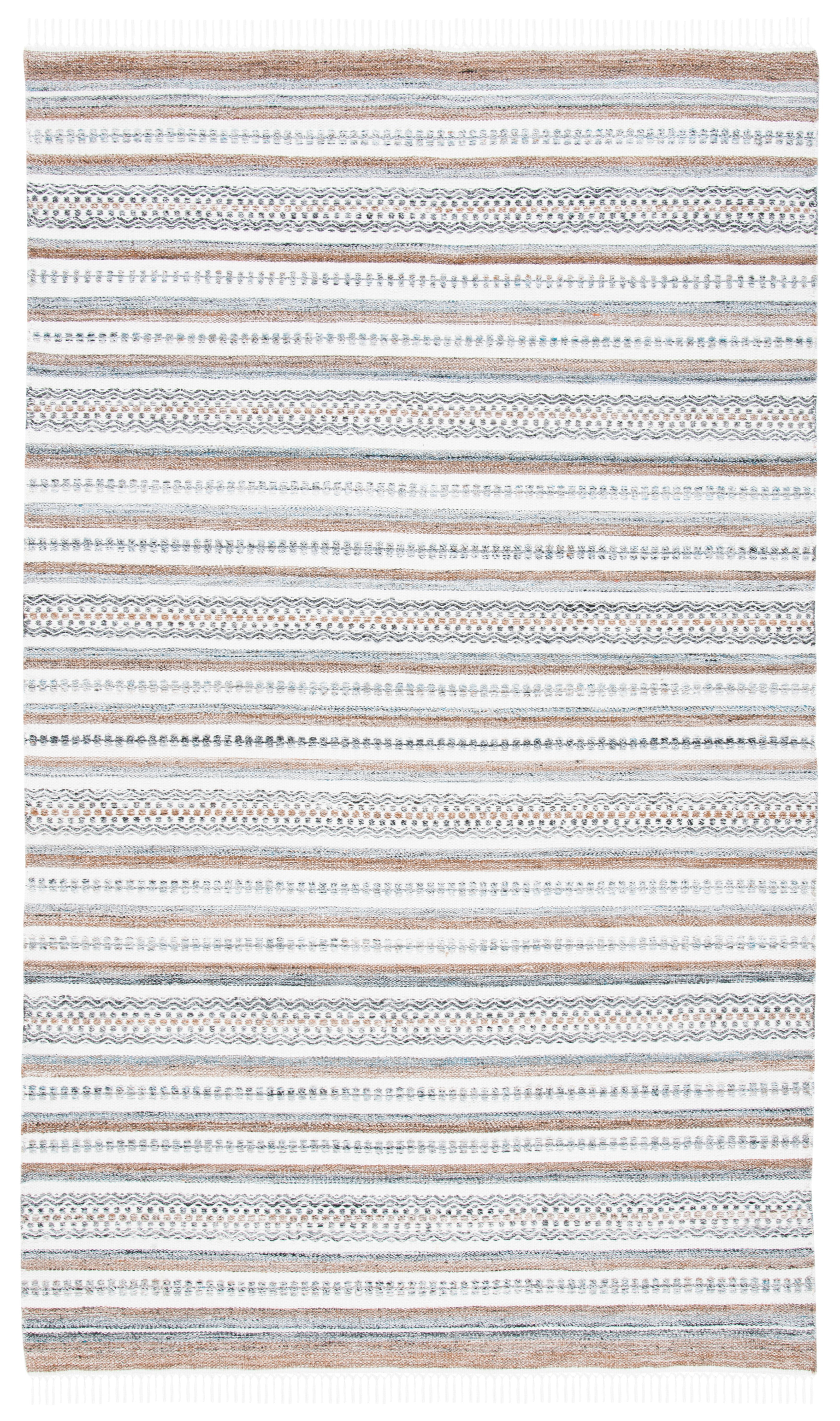 SAFAVIEH Striped Kilim Evren Striped Polyester Area Rug, Grey/Ivory, 6' x 9'