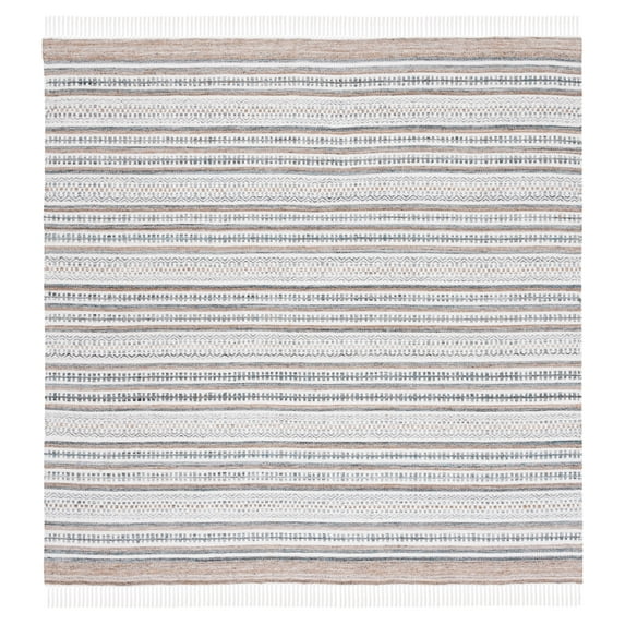 SAFAVIEH Striped Kilim Evren Striped Polyester Area Rug, Grey/Ivory, 7' x 7' Square