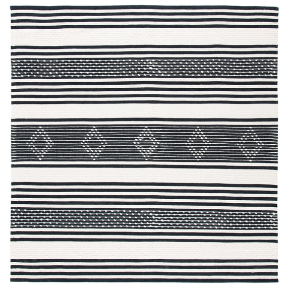 SAFAVIEH Striped Kilim Fergal Striped Area Rug, Black/Ivory, 3' x 3' Square