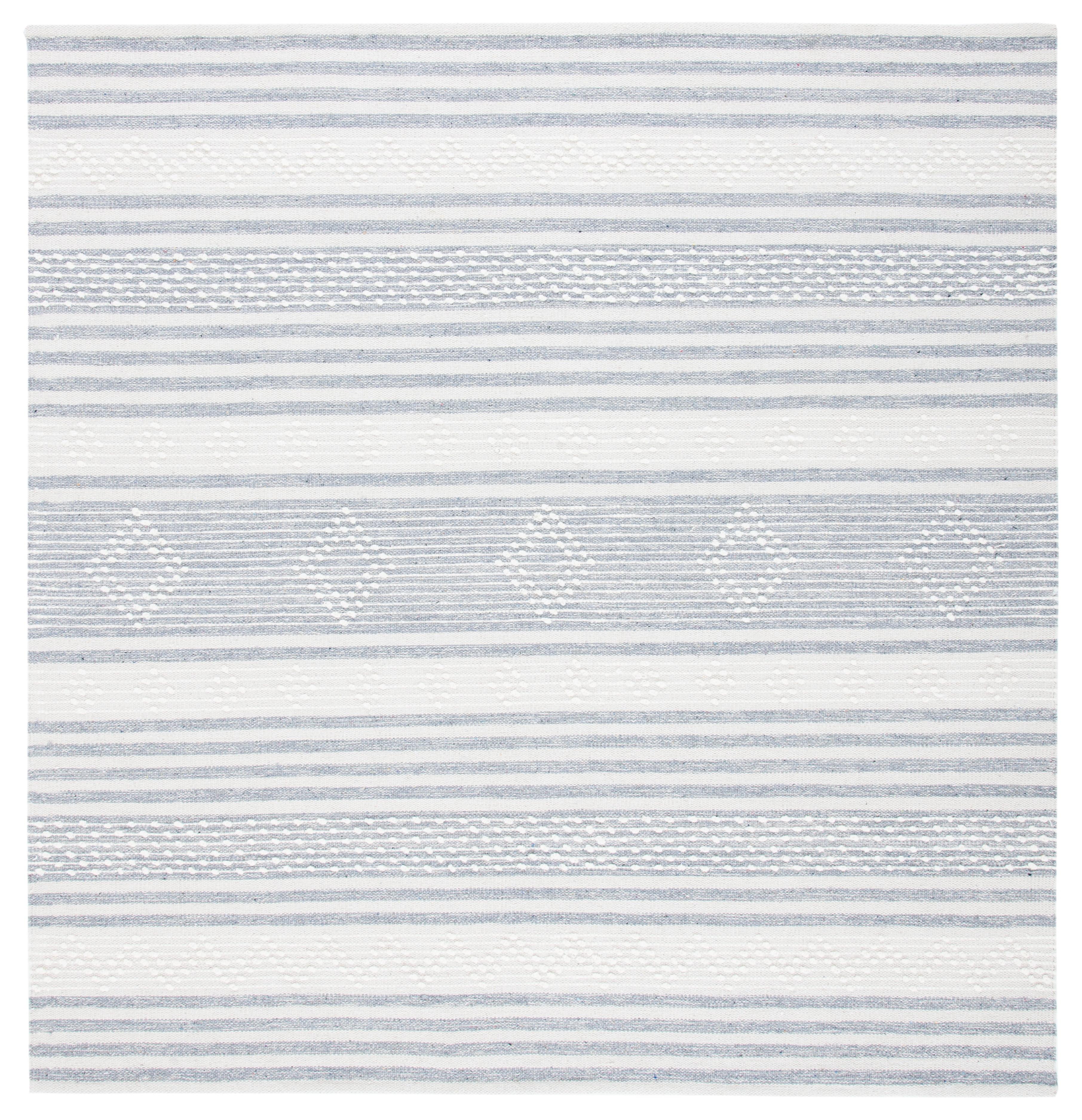 Ivory and Silver Striped Wool Square Area Rug, 5' x 5'
