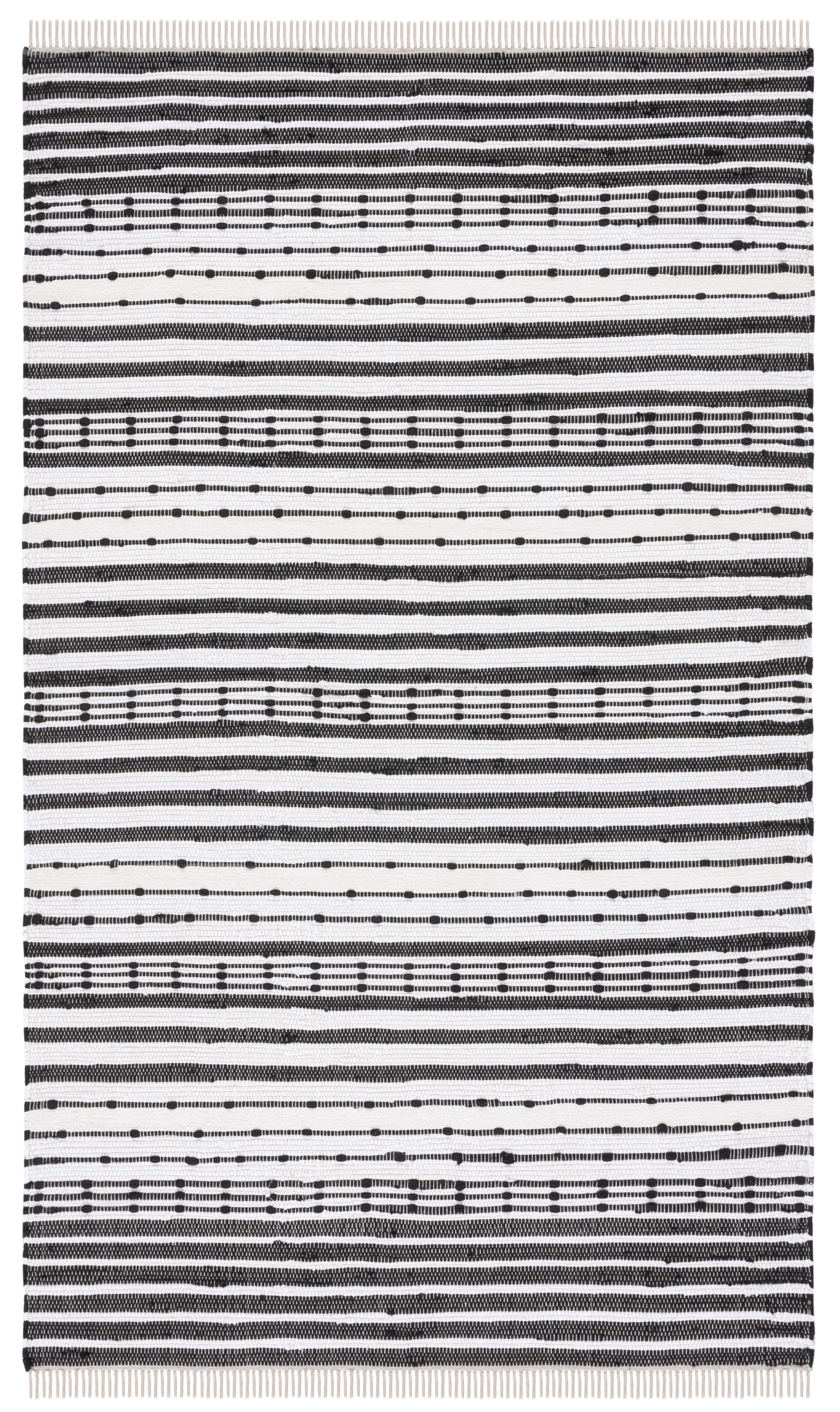 Handmade Black and Ivory Striped Kilim Wool-Cotton Area Rug - 4' x 6'
