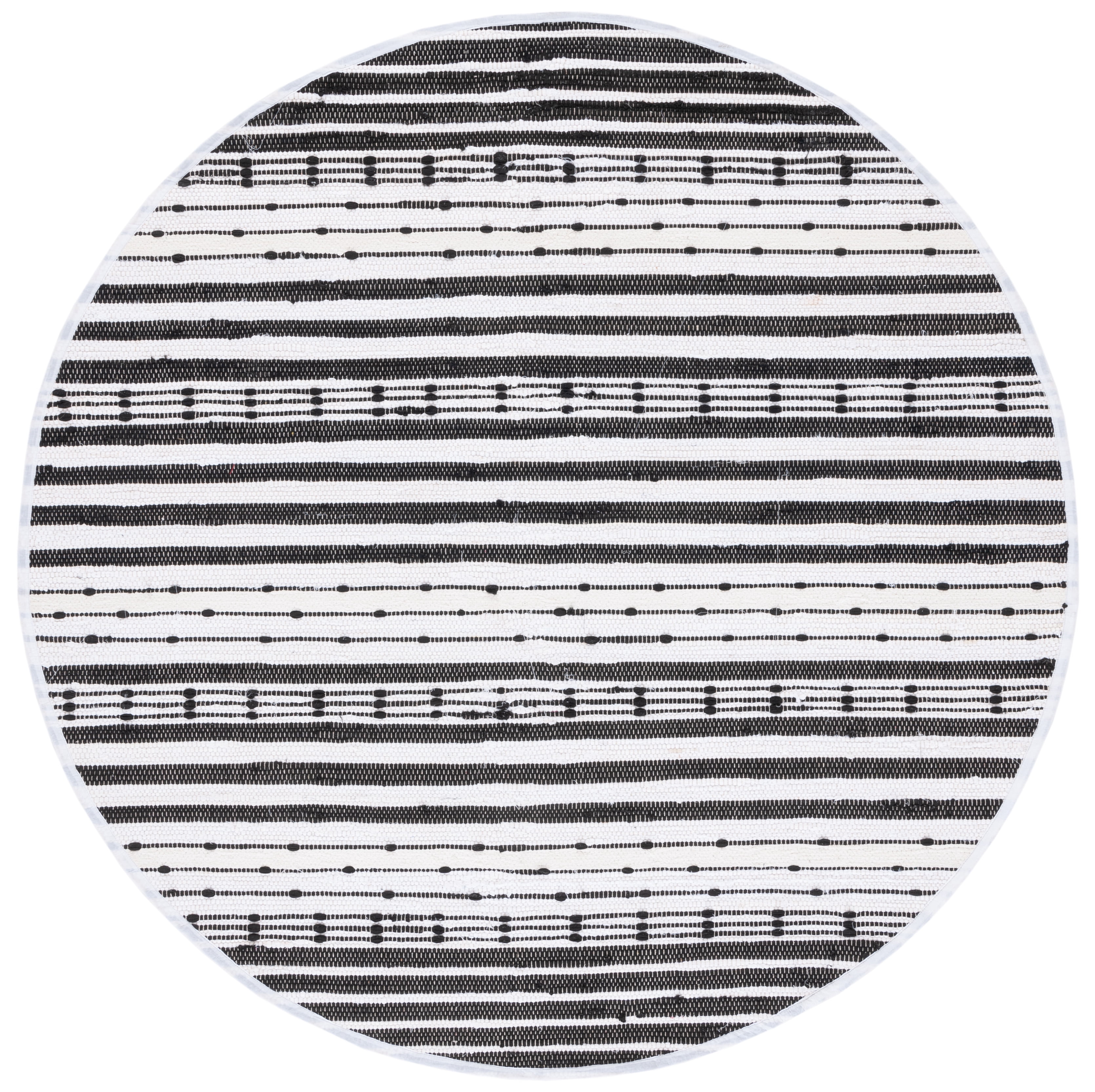SAFAVIEH Striped Kilim Feride Striped Cotton Area Rug, Black/Ivory, 6' x 6' Round