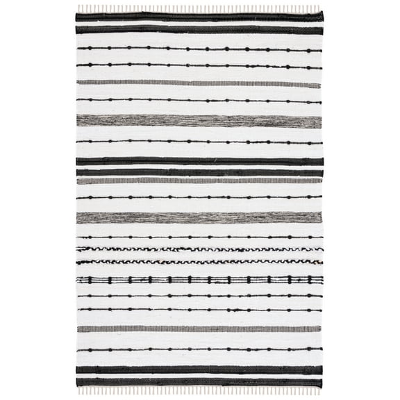 SAFAVIEH Striped Kilim Fidan Striped Cotton Area Rug, Ivory/Black, 5' x 8'