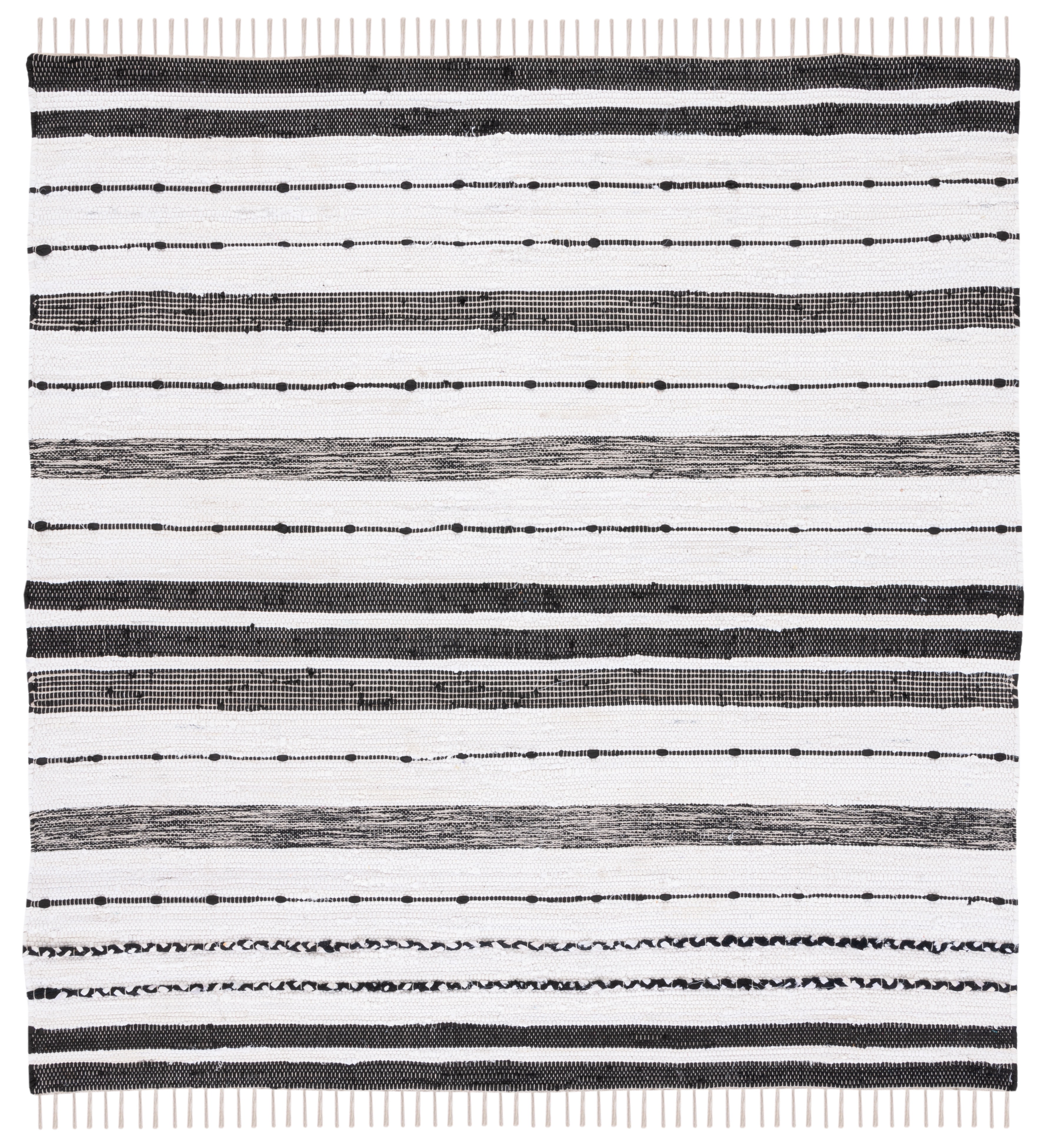 SAFAVIEH Striped Kilim Fidan Striped Cotton Area Rug, Ivory/Black, 6' x 6' Square