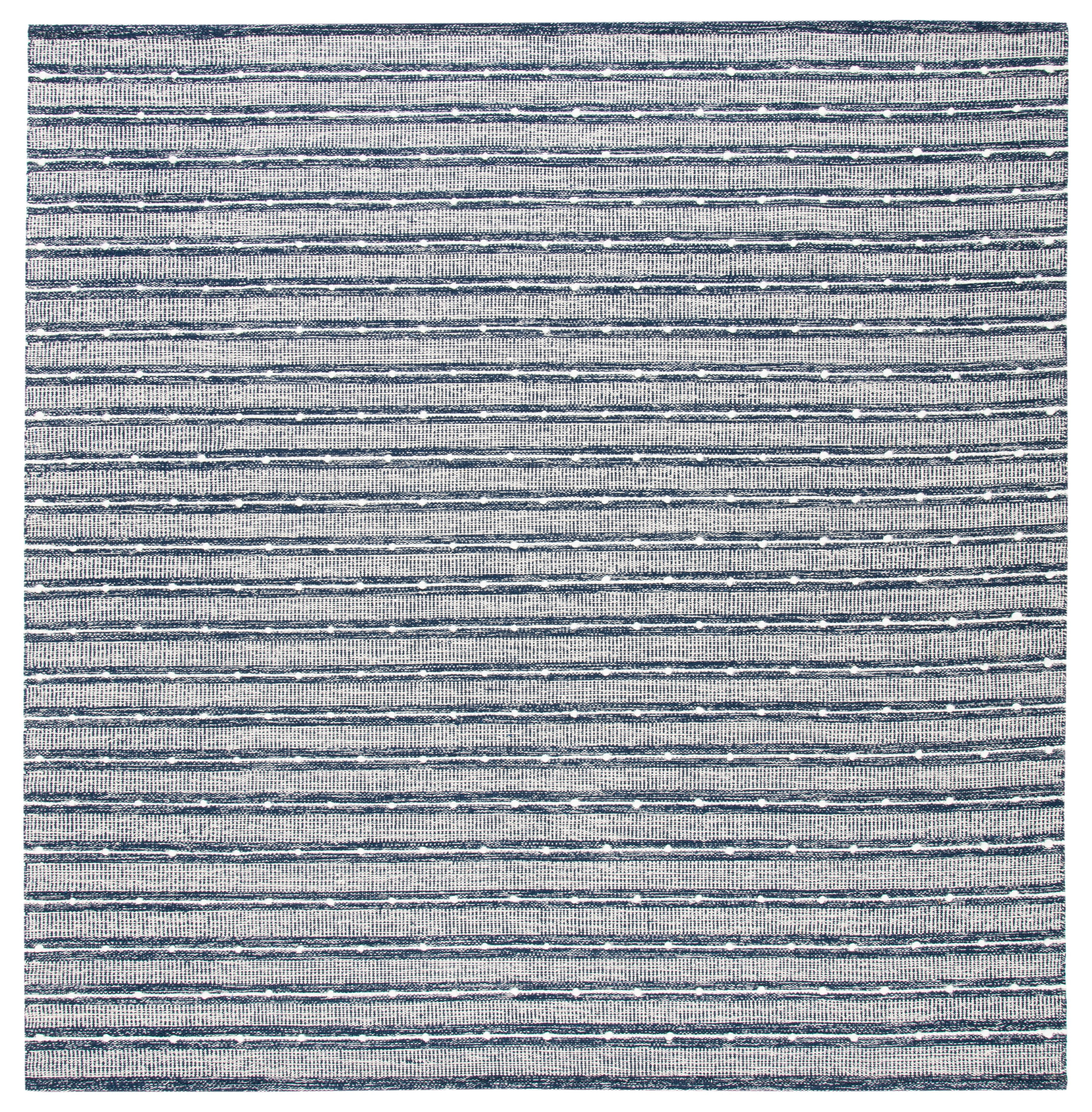 Handwoven Navy Blue Striped Kilim Square Wool-Cotton Rug