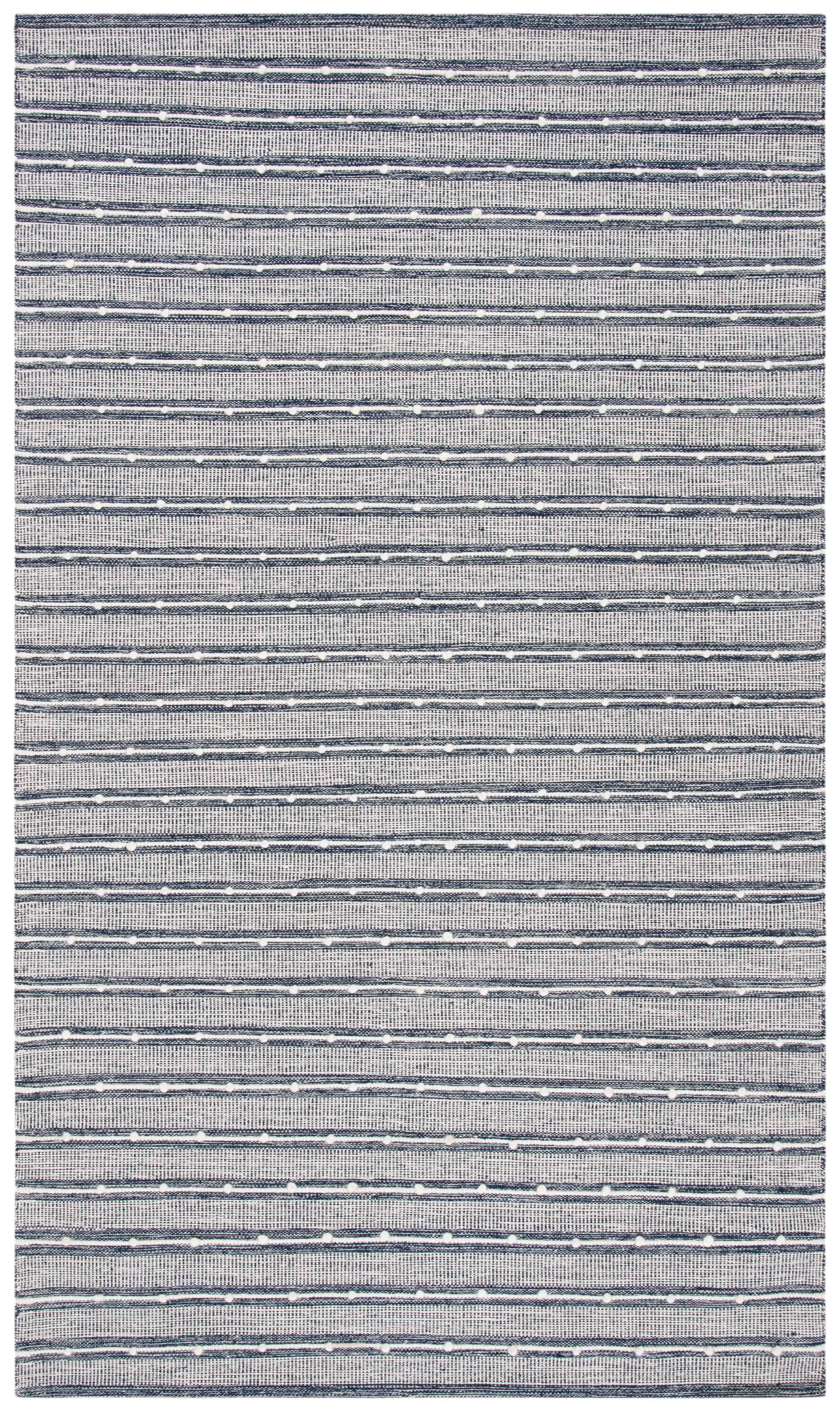 Blue Striped 4' x 6' Wool Cotton Flatweave Rug