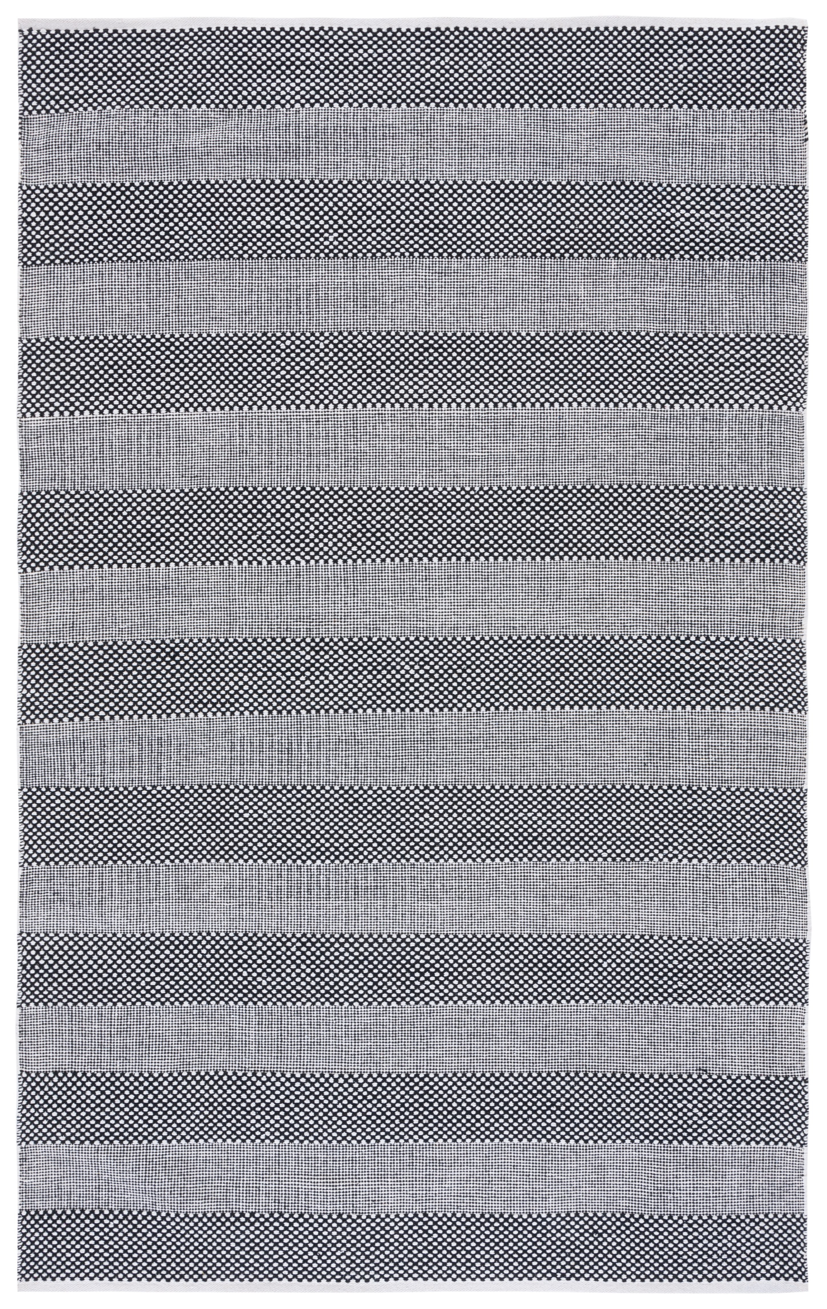 Ivory and Black Handwoven Striped Kilim Wool-Cotton Rug