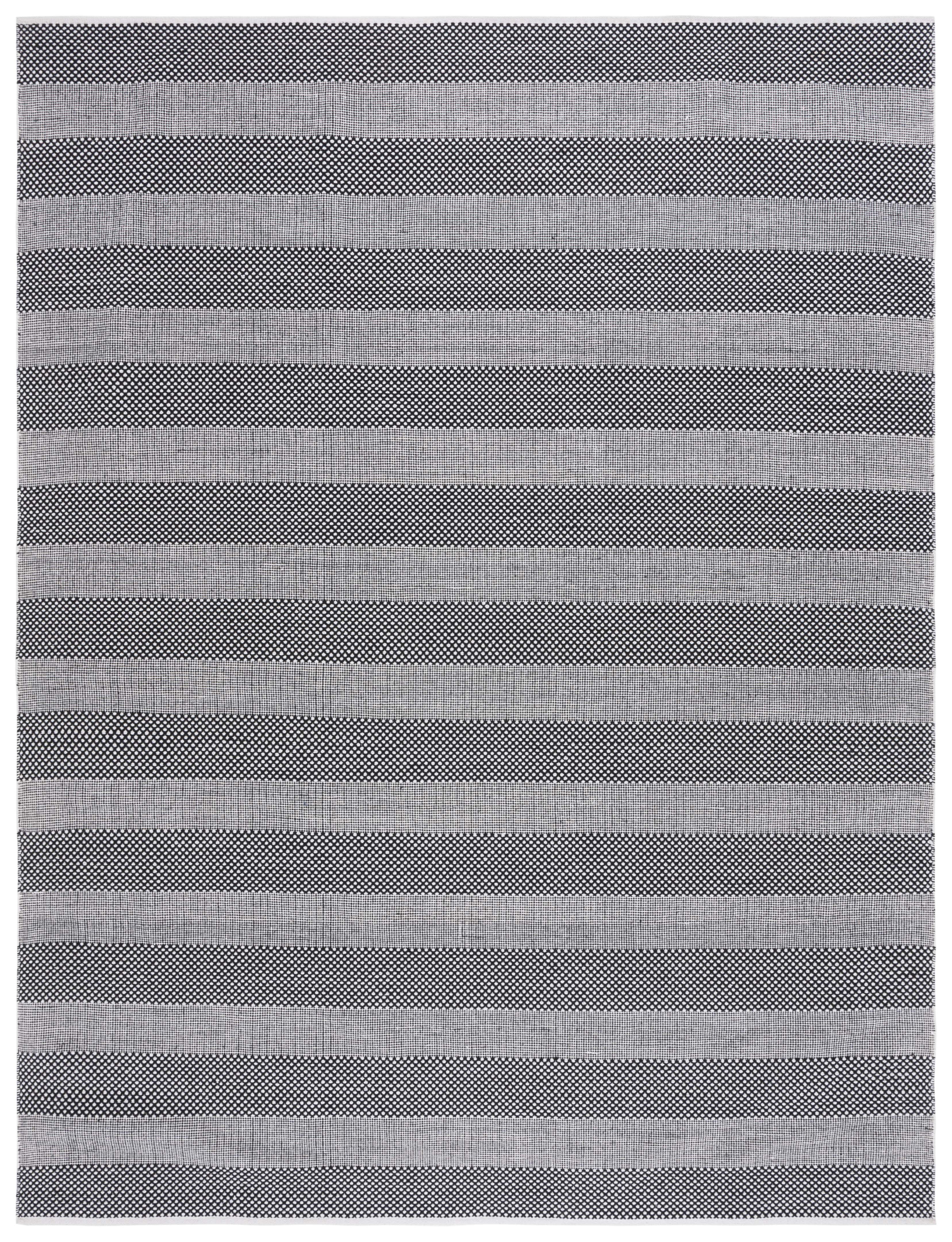 Black and Ivory Striped Flat Woven Wool Cotton 8' x 10' Rug