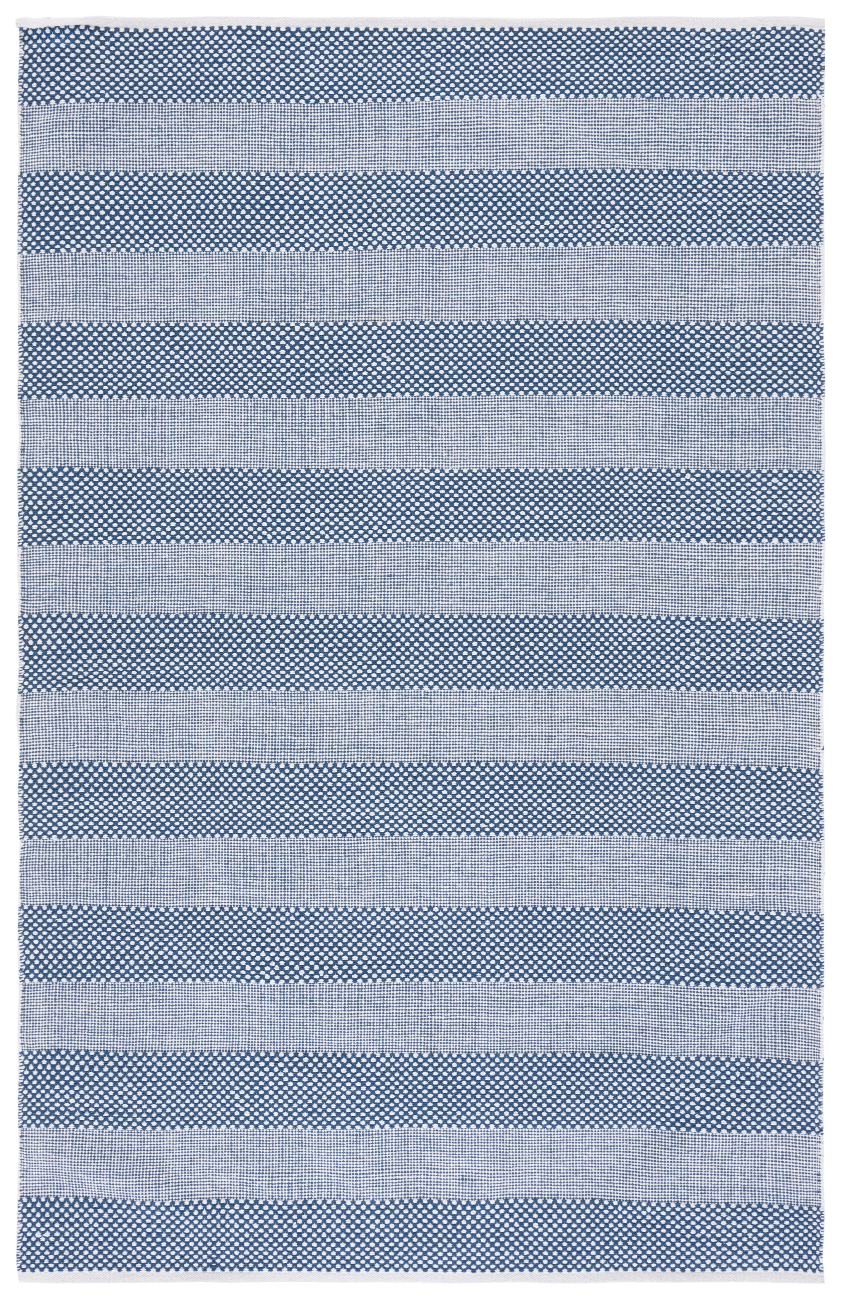 Ivory and Blue Striped 4' x 6' Wool Cotton Area Rug