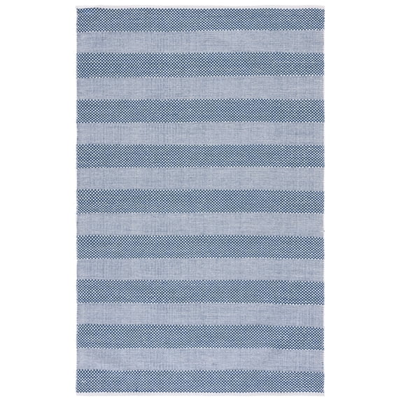 SAFAVIEH Striped Kilim Hilbert Striped Cotton Area Rug, Ivory/Blue, 4' x 6'