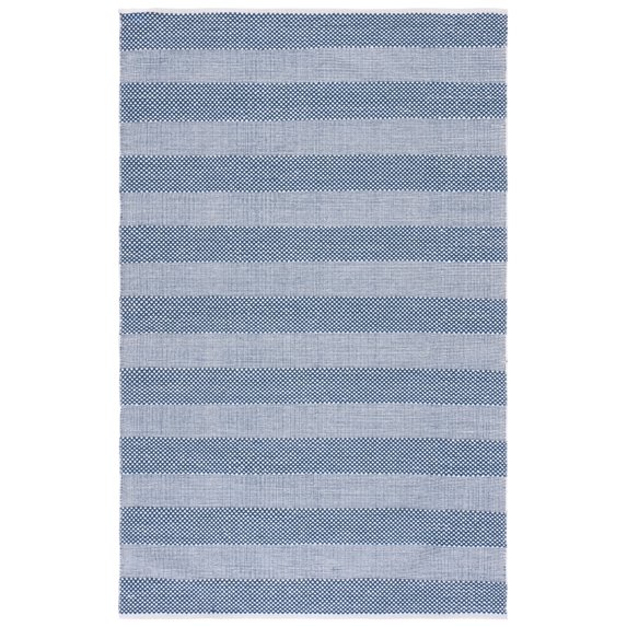 SAFAVIEH Striped Kilim Hilbert Striped Cotton Area Rug, Ivory/Blue, 5' x 8'