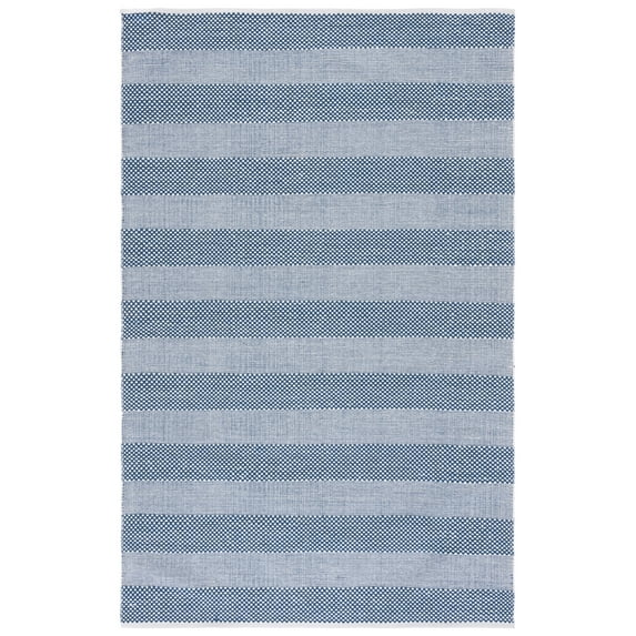 SAFAVIEH Striped Kilim Hilbert Striped Cotton Area Rug, Ivory/Blue, 6' x 9'