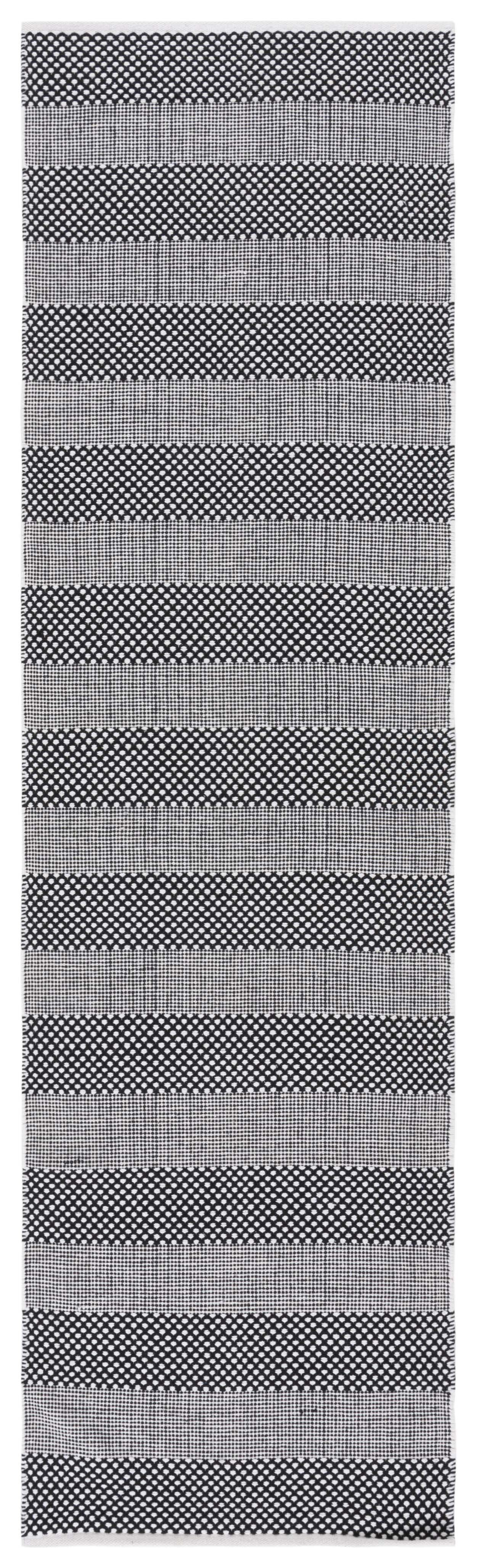 Ivory and Black Striped Kilim Flat Weave Runner Rug
