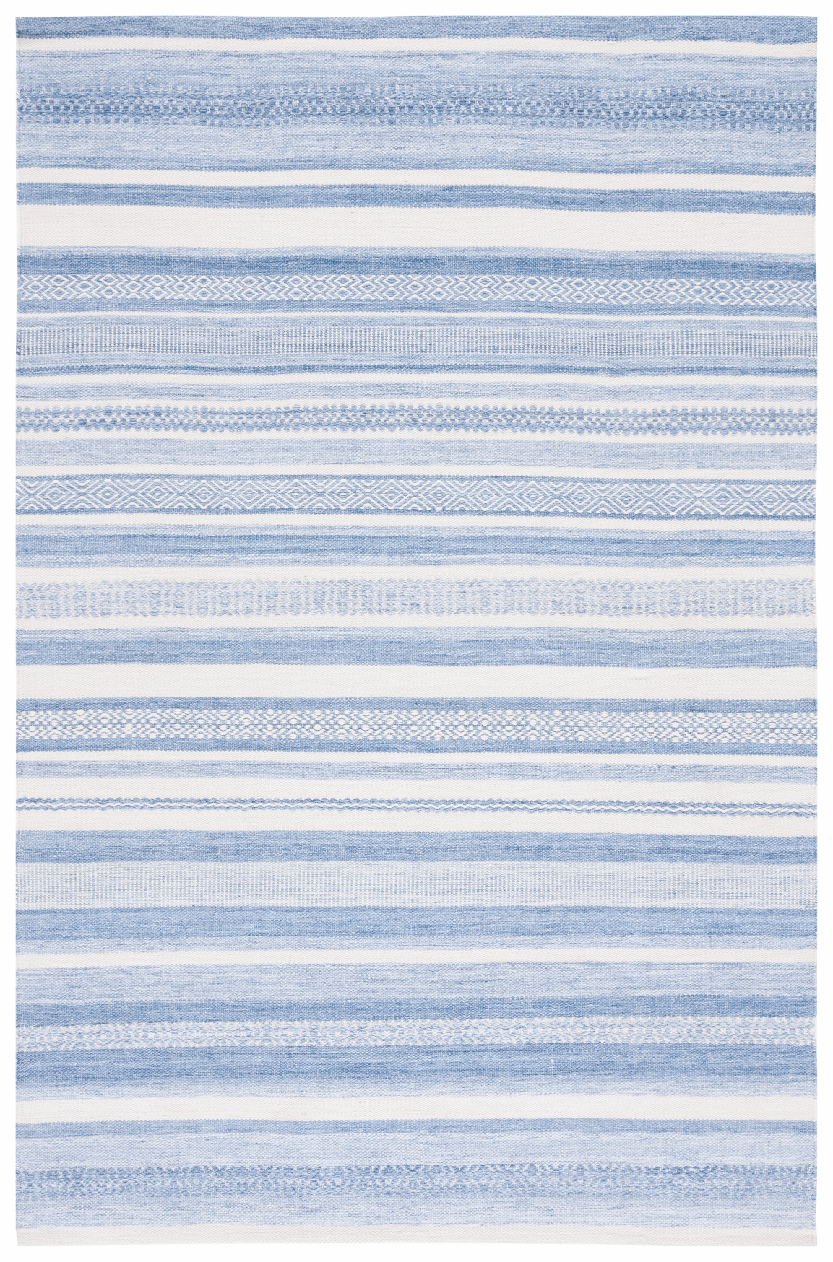 SAFAVIEH Striped Kilim Houston Striped Polyester Area Rug, Blue/Ivory, 8' x 10'