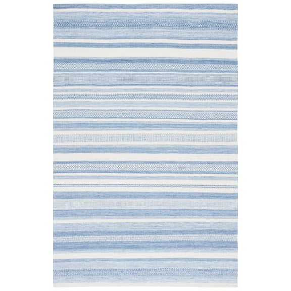 SAFAVIEH Striped Kilim Houston Striped Polyester Area Rug, Blue/Ivory, 8' x 10'