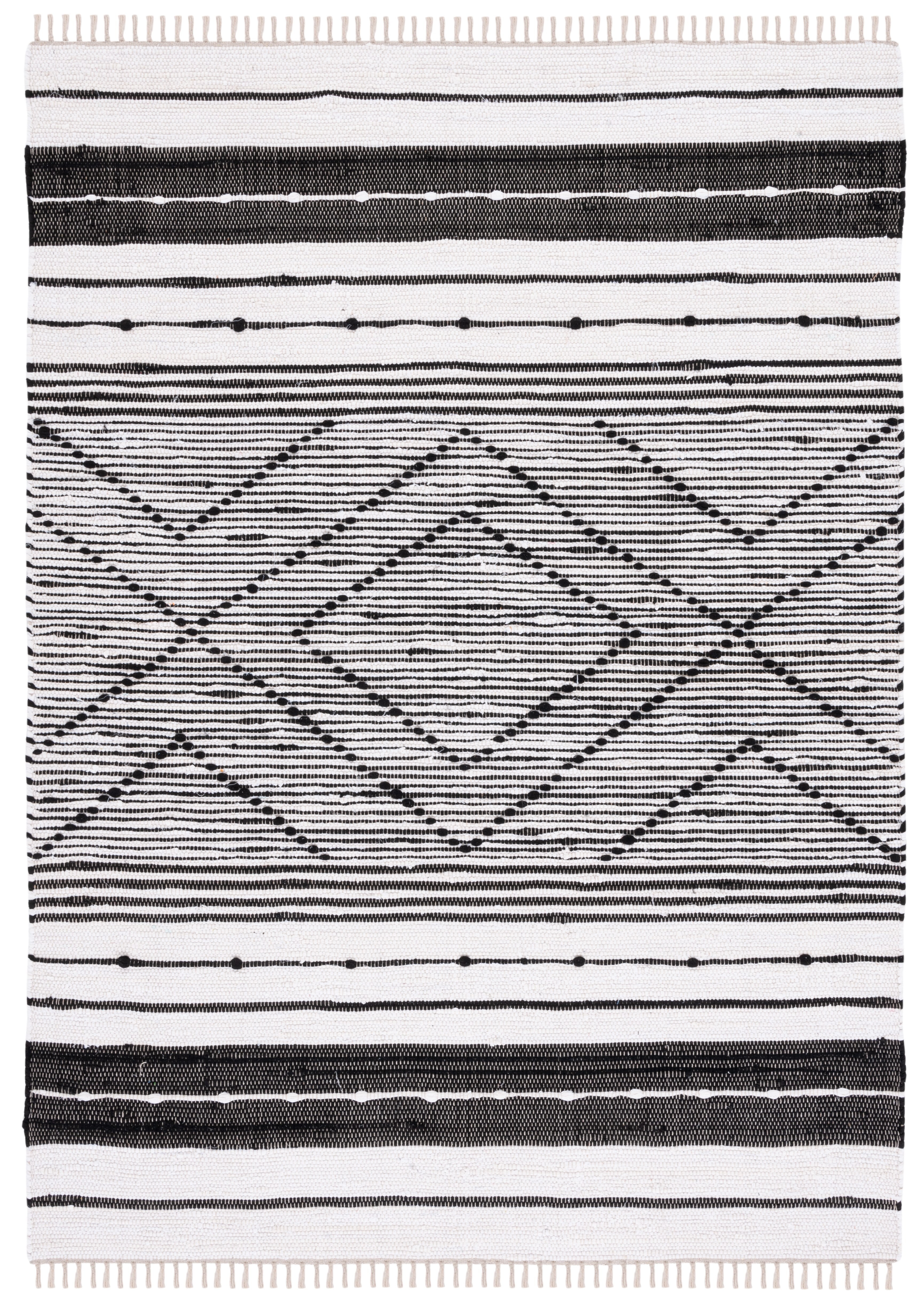 SAFAVIEH Striped Kilim Isaija Striped Cotton Area Rug, Black/Ivory, 5' x 8'