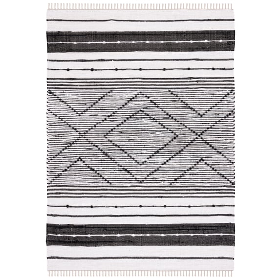 SAFAVIEH Striped Kilim Isaija Striped Cotton Area Rug, Black/Ivory, 5' x 8'
