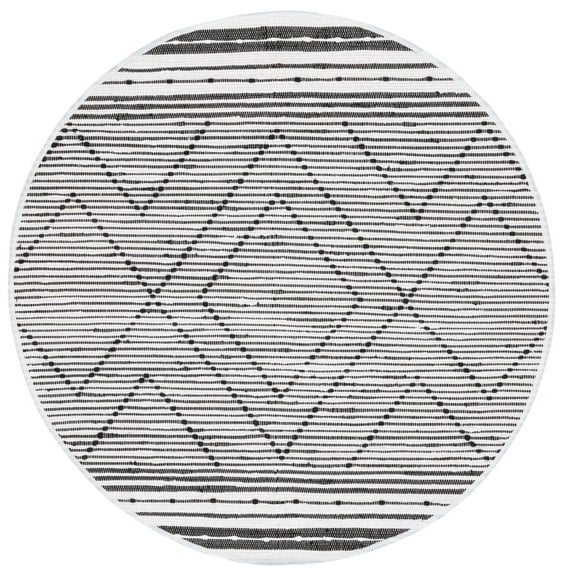 SAFAVIEH Striped Kilim Isaija Striped Cotton Area Rug, Black/Ivory, 6' x 6' Round