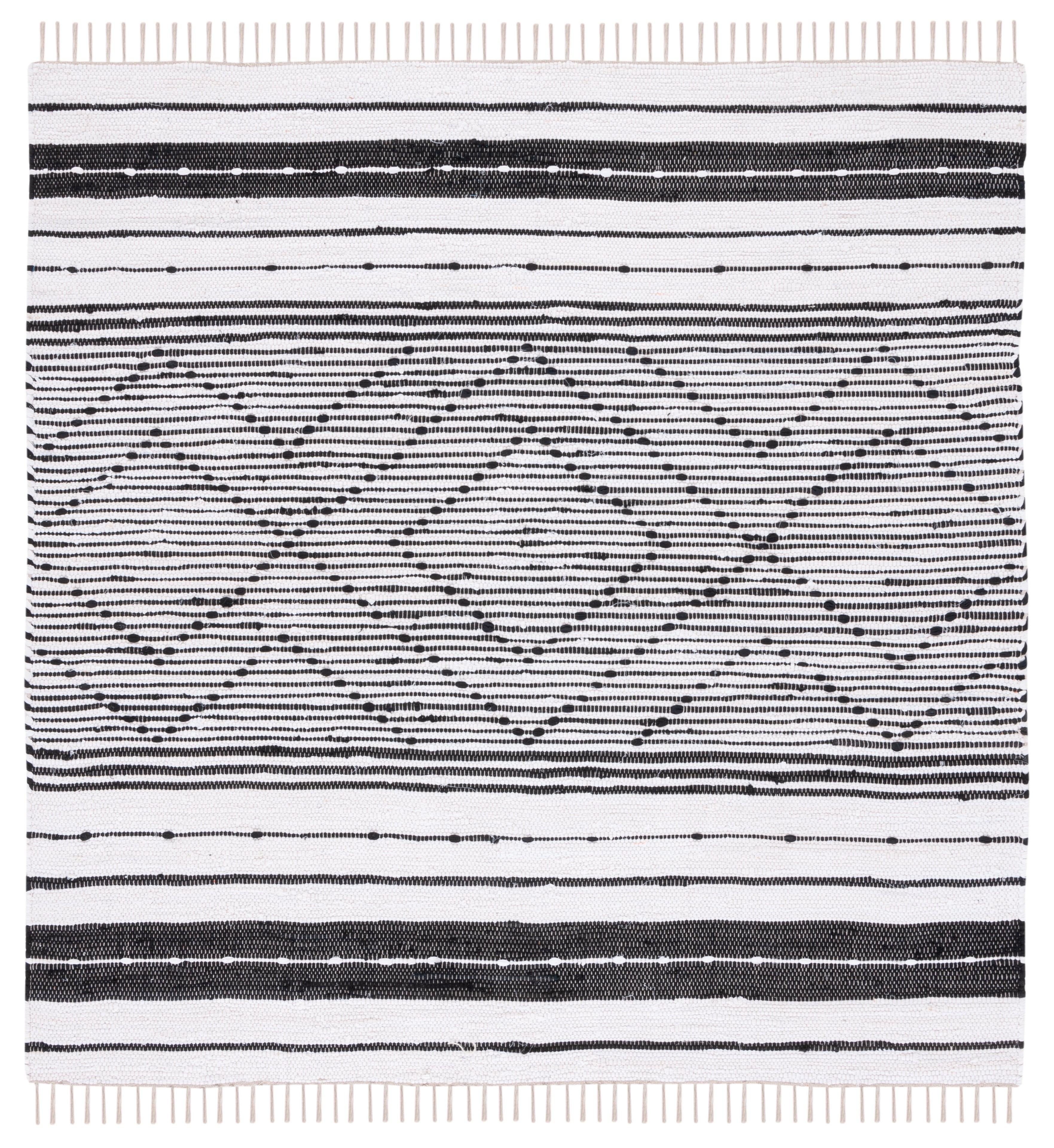 SAFAVIEH Striped Kilim Isaija Striped Cotton Area Rug, Black/Ivory, 6' x 6' Square