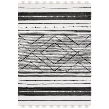 SAFAVIEH Striped Kilim Isaija Striped Cotton Area Rug, Black/Ivory, 8' x 10'