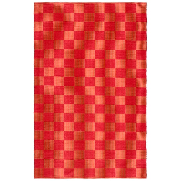 SAFAVIEH Striped Kilim Jannah Checkered Cotton Area Rug, Red/Rust, 3' x 5'