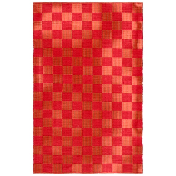SAFAVIEH Striped Kilim Jannah Checkered Cotton Area Rug, Red/Rust, 5' x 8'