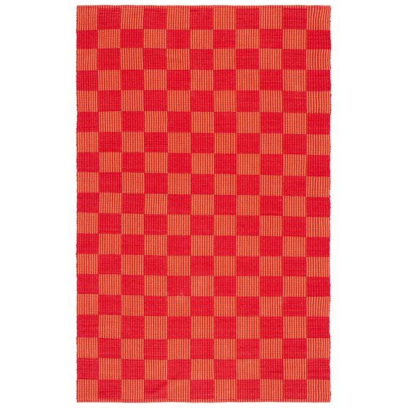 SAFAVIEH Striped Kilim Jannah Checkered Cotton Area Rug, Red/Rust, 6' x 9'