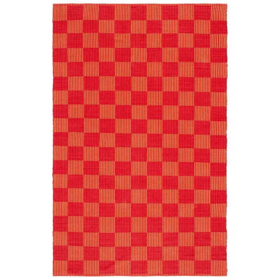 SAFAVIEH Striped Kilim Jannah Checkered Cotton Area Rug, Red/Rust, 6' x 9'