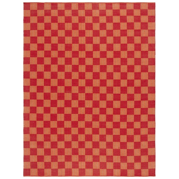 SAFAVIEH Striped Kilim Jannah Checkered Cotton Area Rug, Red/Rust, 8' x 10'