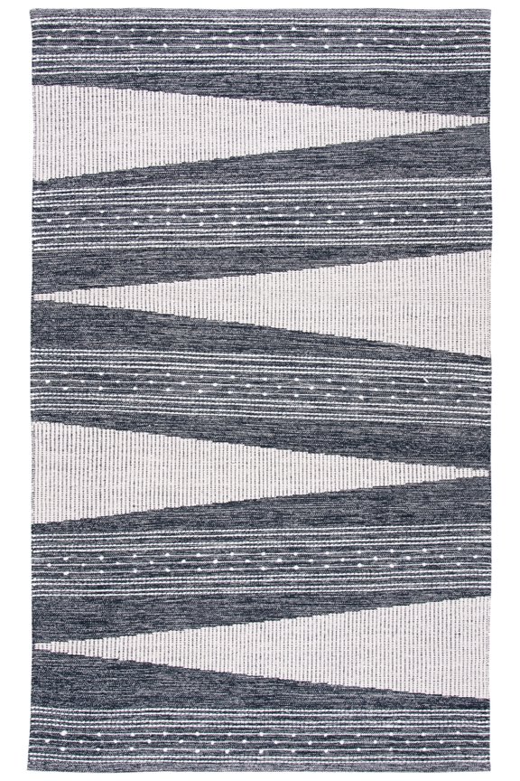 Striped Kilim Juniper Striped Area Rug, Black/Ivory, 6' x 9'