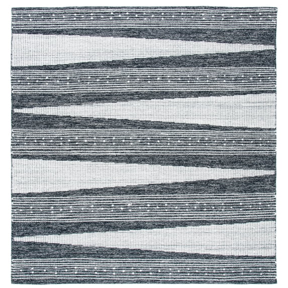 SAFAVIEH Striped Kilim Juniper Striped Area Rug, Black/Ivory, 7' x 7' Square