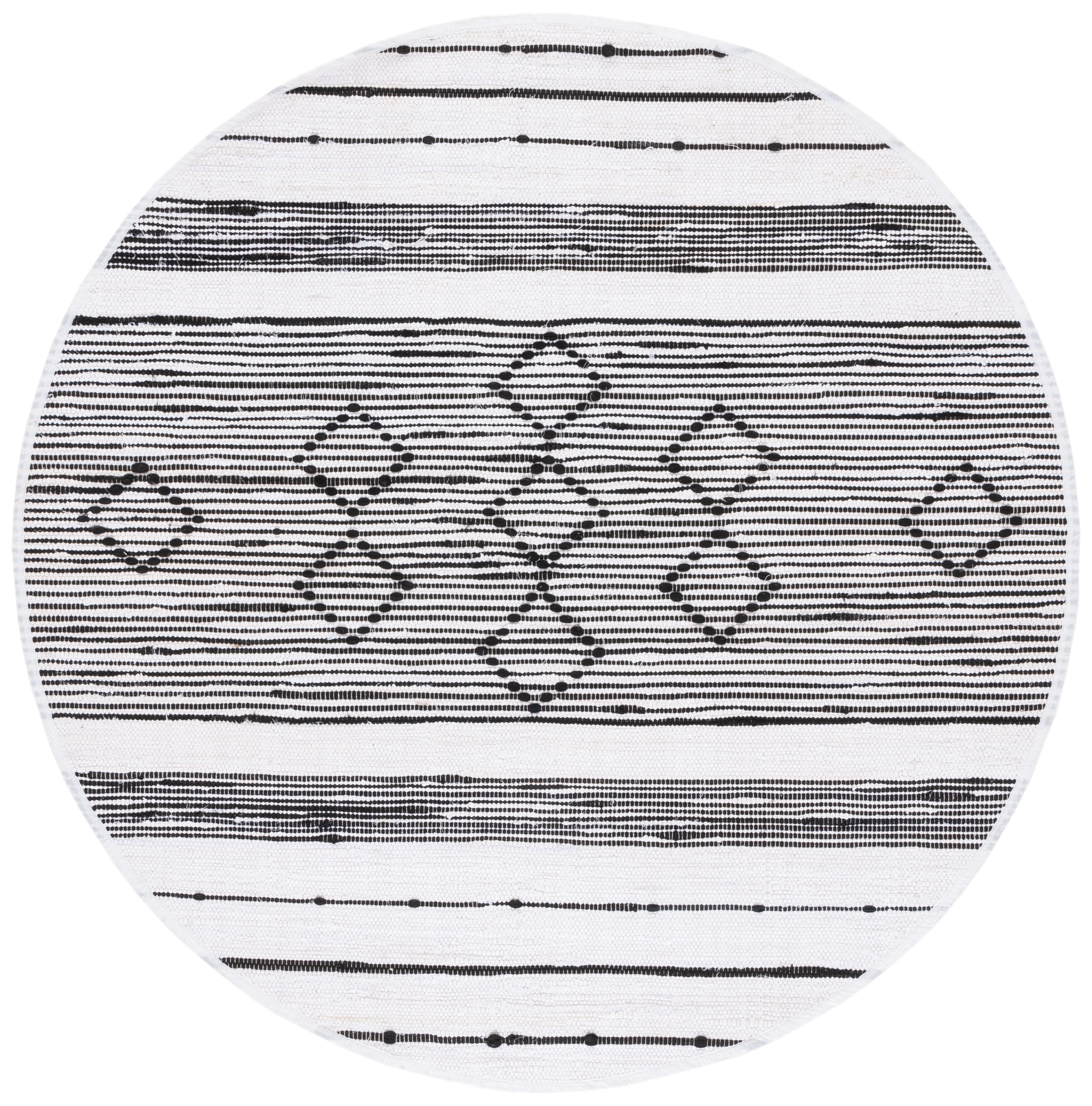 SAFAVIEH Striped Kilim Kalysta Striped Cotton Area Rug, Ivory/Black, 6' x 6' Round