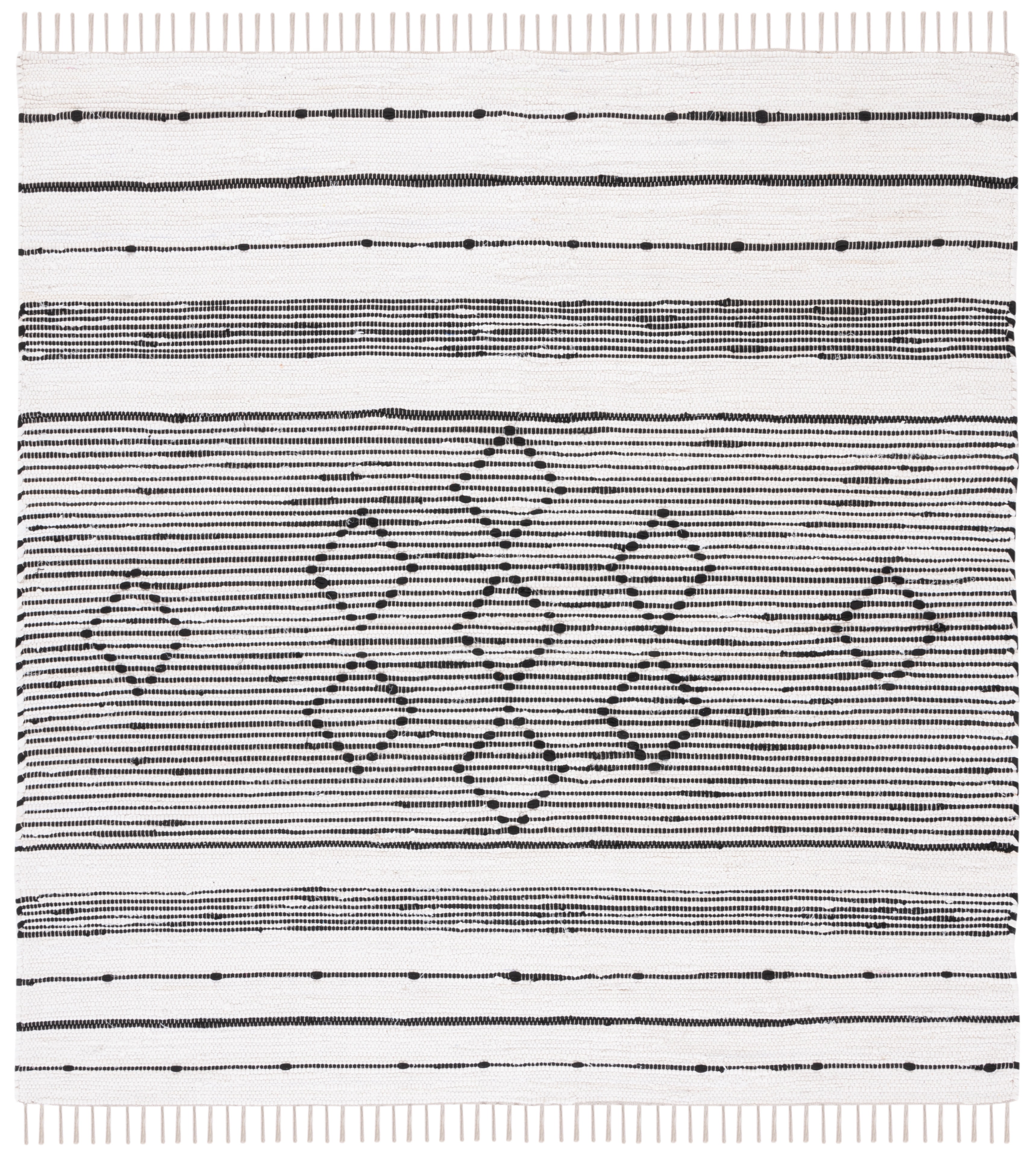Black and White Striped Wool Cotton Square Rug