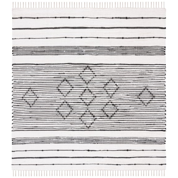 SAFAVIEH Striped Kilim Kalysta Striped Cotton Area Rug, Ivory/Black, 6' x 6' Square