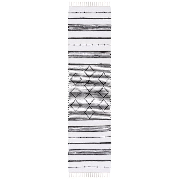 SAFAVIEH Striped Kilim Kalysta Striped Cotton Runner Rug, Ivory/Black, 2'3" x 9'