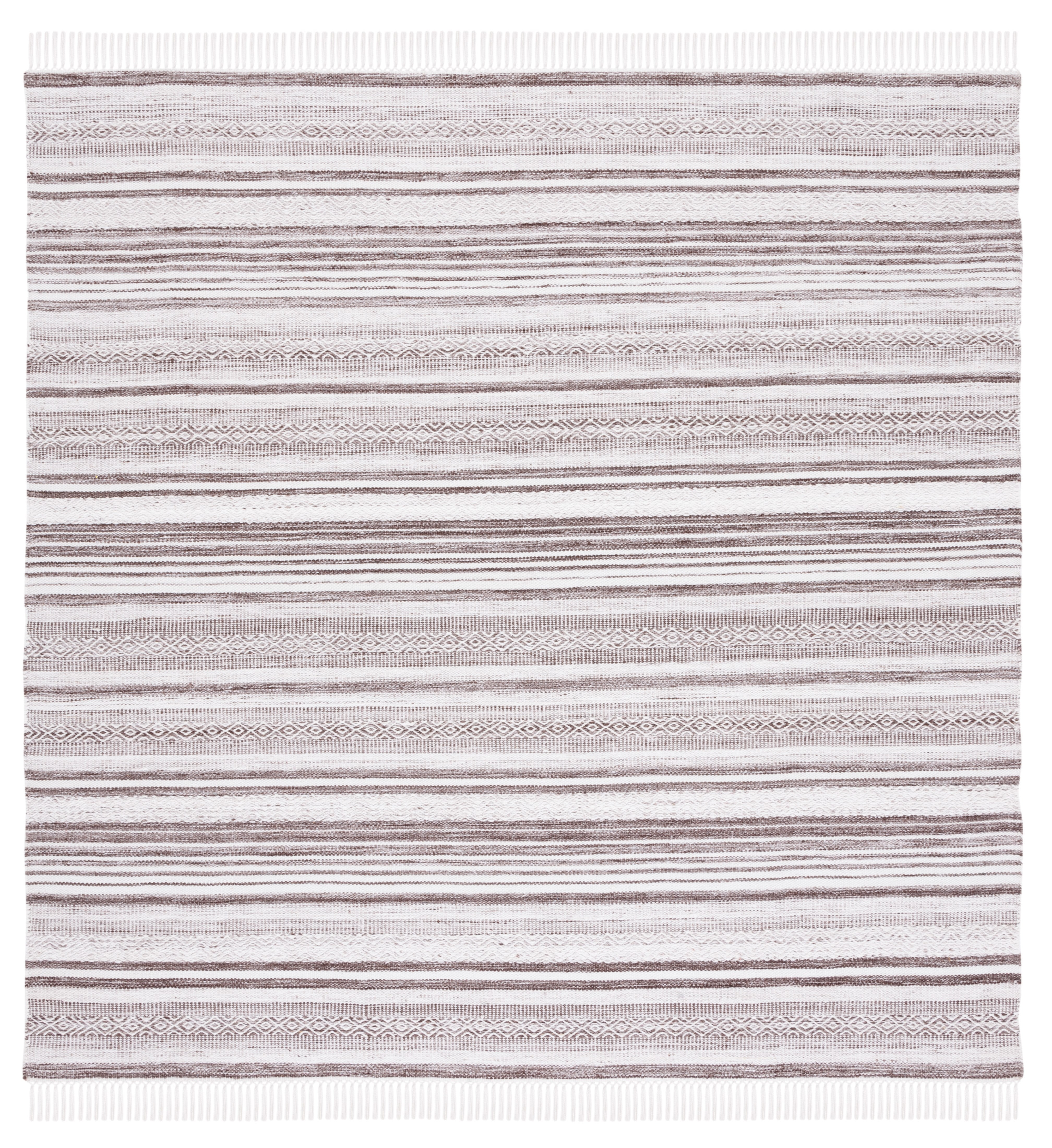 Ivory and Brown Striped Kilim 7' Square Wool Area Rug