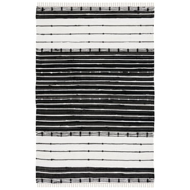 SAFAVIEH Striped Kilim Kent Striped Cotton Area Rug, Black/Ivory, 8' x 10'