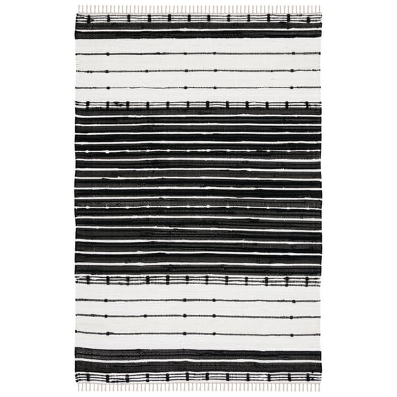 SAFAVIEH Striped Kilim Kent Striped Cotton Area Rug, Black/Ivory, 8' x 10'